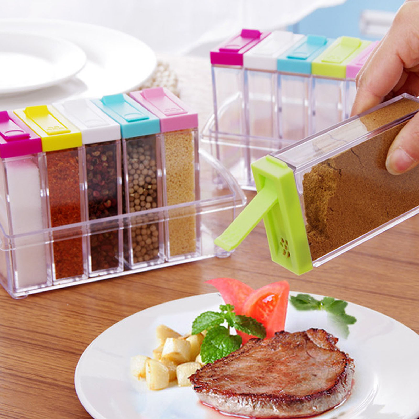 Transparent plastic seasoning and spice boxes