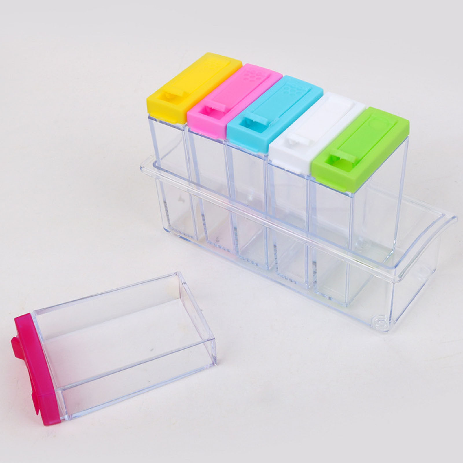 Transparent plastic seasoning and spice boxes