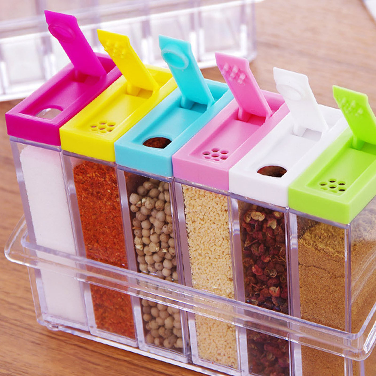 Transparent plastic seasoning and spice boxes