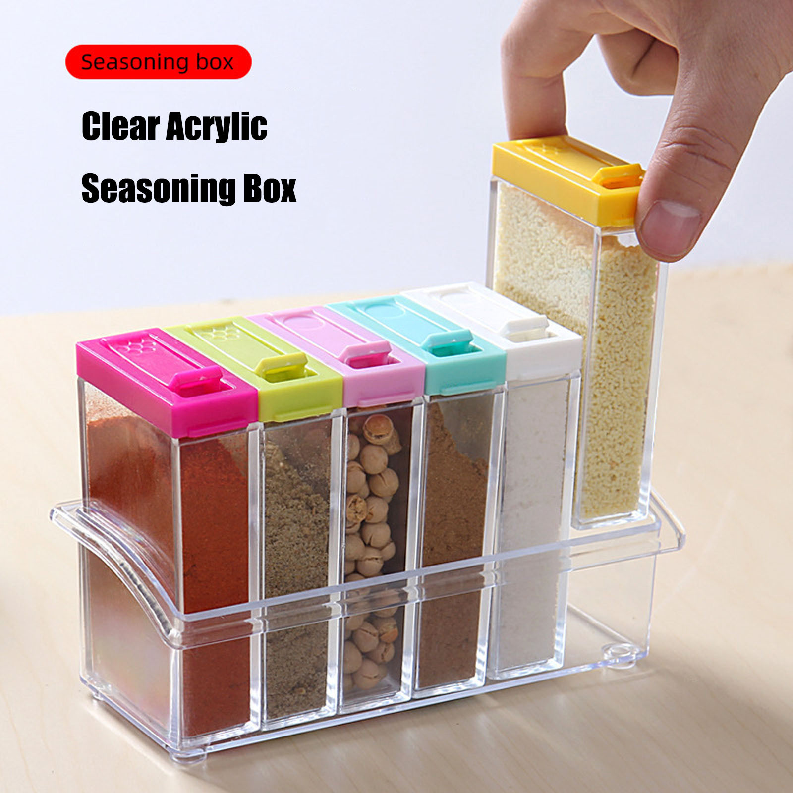 Transparent plastic seasoning and spice boxes